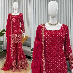 Entrez dans un charme sans effort avec notre ensemble exclusif de salwar kameez pour femmes en 3 pièces, tenue décontractée pour les fêtes, cousu avec élégance - Product Image 2