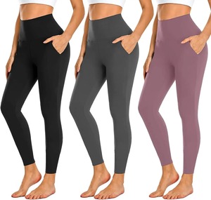 Venta al por mayor de mallas de gimnasio de talle alto personalizadas de longitud completa con el logotipo de la cintura 100% medias de Yoga de algodón mujeres casual de punto estilo bolsillos - Product Image 6