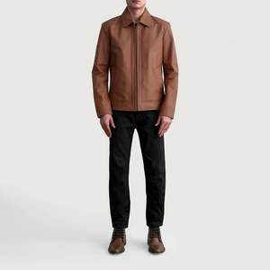 Veste aviateur en cuir de vachette authentique marron, réversible, taille XS, cuir véritable - Product Image 4