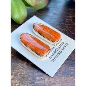 Navajo Handmade Vintage Apple Coral & <b>Sterling</b> <b>Silver</b> <b>Stud</b> Earrings - Product Image 3