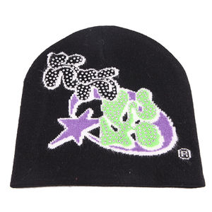 Gorro de EE. UU. de alta calidad con logotipo impreso personalizado y letras con diamantes de imitación, gorro de punto Jacquard con diamantes de imitación - Product Image 2