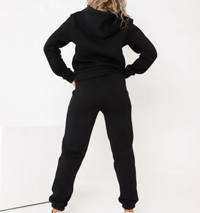 Conjunto de Sudadera con Capucha y Pantalones Deportivos Negros para Mujer, Chándal Informal de Manga Larga con Capucha y Cordón, con Bolsillo Tipo Canguro, Ropa de Estar por Casa para Invierno - Product Image 6