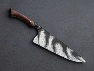 Couteau à lame fixe en acier inoxydable Eatching On Blade Couteau de chef avec manche en bois Cadeau pour votre anniversaire Idée cadeau de Noël. - Product Image 6