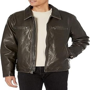 Veste de moto pour homme en cuir véritable vintage, col montant, imperméable, respirante et écologique - Product Image 1