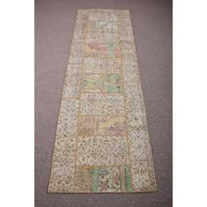 Vintage 2,6x7,9 ft Rug, <b>Runner</b> Turkish Rug, Brown <b>Green</b> Animal Print Rug - Product Image 1