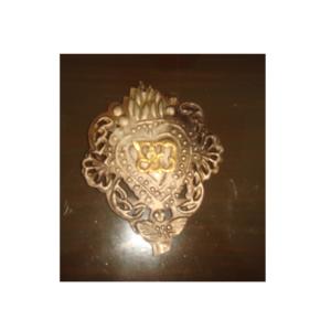 Brass Embossed Sacred Heart Milagros <b>Gold</b> <b>Ornament</b> Catholic Heart Radiant Heart Medal Locket Church Product - Product Image 1