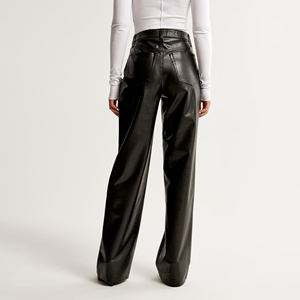 Pantalón de cuero verde personalizado para mujer Nuevo diseño Vuelo de invierno de gran tamaño XL Casual al aire libre con logotipo y cintura media delantera plana - Product Image 4