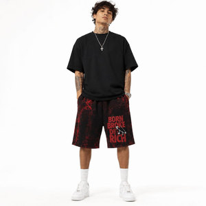 Pantalones Cortos Casuales para Hombre, Rojos y Negros, con Estampado Tie Dye, Cintura Elástica, Transpirables, de Poliéster, con Logotipo Frontal y Patrón de Letras - Product Image 4