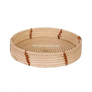 Plateau en rotin tressé naturel de style bohème, fabriqué à la main au Vietnam, design flexible pour servir du café, du thé, des collations, décoration de table élégante - Product Image 1