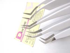 Pinzas para pestañas recubiertas de Color blanco con punta de fibra, pinzas para pestañas de acero inoxidable, pinzas para pestañas semicurvadas curvadas con volumen - Product Image 3