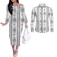 Vêtements de Couples à Imprimé Tribal Polynésien Personnalisé, Tenues Assorties, Robe Mumu Stretch Micronésienne et Chemise Homme Aloha 2Pcs Ensemble