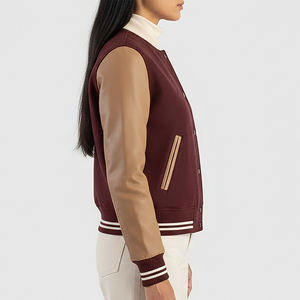 High Quality Breathable Casual Wear Relaxed Fit <b>Women's</b> Varsity <b>Jacket</b> Custom Made <b>Leather</b> Sleeve Letterman Varsity <b>Jacket</b> - Product Image 5