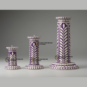 Proveedor indio ofrece portavelas con incrustaciones de hueso púrpura hecho a mano, candelabro decorativo con patrón Floral - Product Image 1