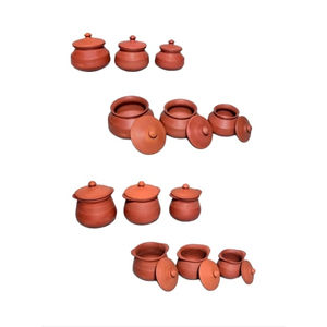 Healthy Eco-Friendly New Design 3-Piece Terracotta Clay Gas Cooker Ready Storage Cooking <b>Pots</b> Lids (Handcrafted Earthenware <b>Set</b>) - Product Image 1