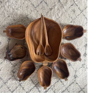 Bol de service en bois avec ensemble de serveur pour une utilisation à la main et forme d'ananas 100% bol de couleur en bois naturel à vendre - Product Image 1