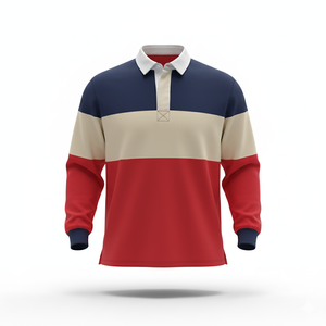 Polo de rugby surdimensionné pour femme Color Block Top décontracté à manches longues - Product Image 1