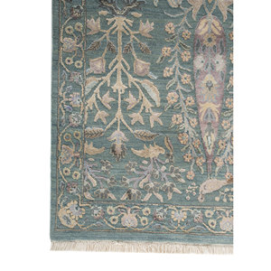Tapis en laine et soie noués à la main du Grand-Orient AKWS-3029, motif floral abstrait, rectangulaire, patchwork pour couloir et salon - Product Image 4