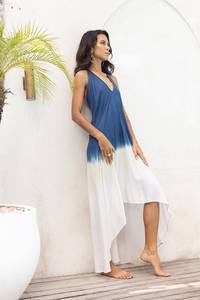 Vestido maxi de playa de vacaciones tejido transpirable con estampado floral bohemio de rayón informal para mujer con diseño largo sin espalda y teñido anudado - Product Image 4