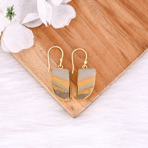 Stylish Brass Dangle Earrings With <b>Bumble</b> <b>Bee</b> Jasper Gemstone Earrings Delicate Brass Gold Plated Earrings For Casual Gift - Product Image 2