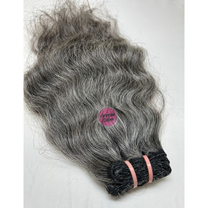 Extensions de cheveux humains bouclés gris naturel, 100% vierges, Remy indien, donneur unique, texture bouclée, trame pour extensions cousues - Product Image 1