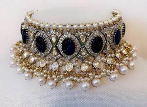 Conjuntos de joyería de Boda nupcial india con zafiro de laboratorio para mujer conjunto de joyería y pendientes collar conjuntos de anillos ocasión especial Gif - Product Image 2