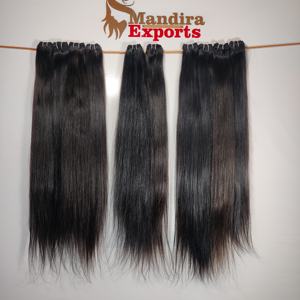 Extensiones de cabello humano virgen recto rizado negro natural para mujer joven Remy al por mayor estilo de onda natural tejido de templo indio - Product Image 2