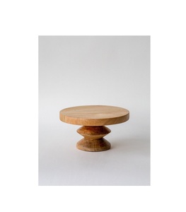<b>Hand</b> carved wooden cake stand with <b>natural</b> wood markings perfect for classic vintage or rustic dessert presentation - Product Image 6
