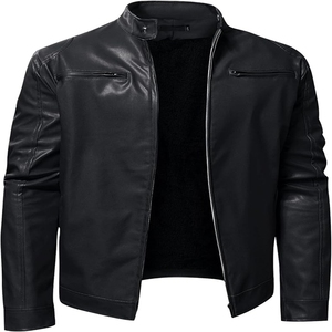 Blouson d'hiver en cuir pour homme, col montant, design personnalisé, fermeture éclair, style décontracté, coupe-vent et respirant, collection 2024 - Product Image 2