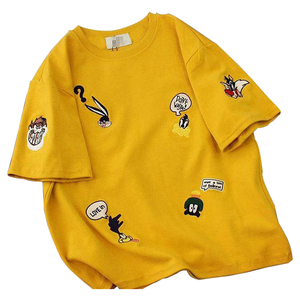 เสื้อยืดแขนสั้นผู้หญิงลำลองขนาดใหญ่ปักลายการ์ตูนสไตล์นักเรียน - Product Image 5