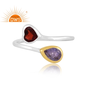 Meilleure vente Bague réglable en argent sterling fin Tanzanite naturelle et grenat avec pierres précieuses Fabricant de bijoux personnalisé - Product Image 2