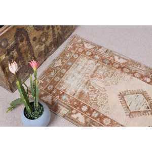 Vintage Rug 2.4x3.9 ft, <b>Brown</b> Blue Polka dot <b>Wool</b> Turkish Rug - Product Image 5