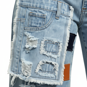 Vaqueros de cintura alta con patchwork para mujer, pantalones cargo vintage de pierna ancha, vaqueros holgados desgastados, nueva llegada, ropa urbana - Product Image 4