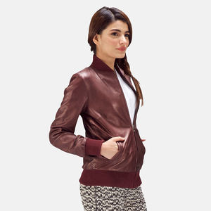 Chaqueta de cuero de bombardero de piel de oveja genuina de alta calidad para mujer, soporte estampado de algodón de tela satinada transpirable para invierno - Product Image 4