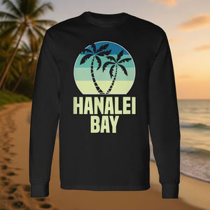 Camiseta retro de manga larga con estampado de palmeras al atardecer en Hanalei Bay - Product Image 3