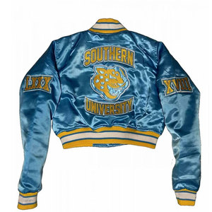 Vente Flash Tendance Arrivée Femmes Crop Lettermen Veste Prix Fix Tissu Respirant Femmes Crop Satin Varsity Veste - Product Image 5