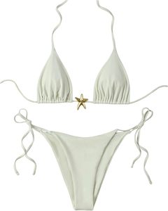 Conjunto de Bikini de Dos Piezas para Mujer, Decoración de Estrellas, Top Halter Triangular, Traje de Baño con Lazos Laterales, Ropa de Playa - Product Image 1