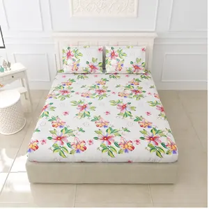 定制100% 优质印花棉床单，多色花卉图案，非常适合转售