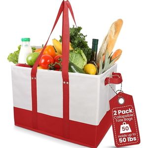 Lot de 2 sacs fourre-tout pliables réutilisables du Vietnam Grands sacs d'épicerie robustes avec poignées pour le stockage des aliments - Product Image 1