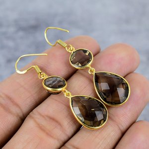 925พลอยควอตซ์ทรงกลมและลูกแพร์สีสเตอลิงสีทองต่างหูห้อยต่างหูวันครบรอบของขวัญสำหรับผู้หญิง - Product Image 4