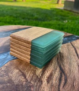 Sous-verres en pierre Sous-verres en résine pour thé Ensemble de porte-gobelets isolés avec base en bois massif Sous-verres en pierre en forme de rectangle - Product Image 1