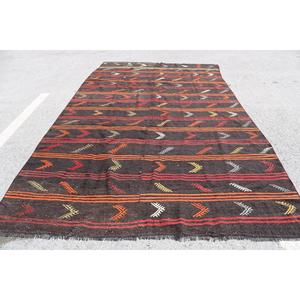 Vintage Turkish Oversize Rug 7.4x12.6 ft, <b>Brown</b> Red Floral <b>Wool</b> Rug - Product Image 1