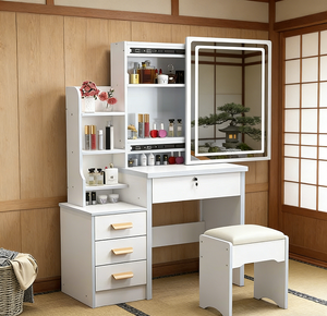 Table de maquillage éclairée par <span class=keywords><strong>LED</strong></span>, anti-poussière, avec rangement, idéale pour appartement et petite chambre – Meilleure vente - Product Image 5