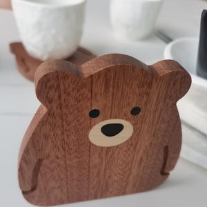Posavasos de Madera de Sapele Mini, Cuadrados Clásicos con Incrustaciones de Madera, 4x4 Pulgadas, Impermeables, con Grabado en Relieve, Juego de Posavasos para Mesa de Centro o Comedor - Product Image 4