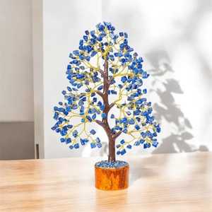 Handcrafted Natural Lapis Lazuli Wire <b>Tree</b> Home Decor Stylish Love Style Wooden Base Compliant Vastu Semi-Precious Stone Craft - Product Image 6