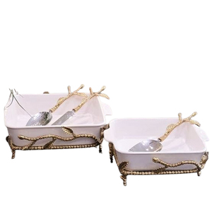 Cuenco de forma redonda con diseño de hoja, Material de resina de aluminio, chapado en oro, decoración de Hotel para el hogar, cuenco de artículos de comedor - Product Image 4