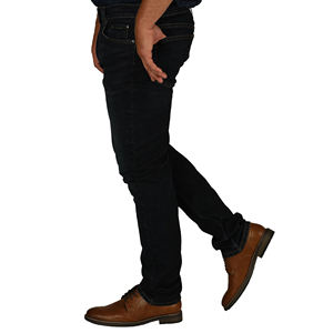 กางเกงยีนส์ผู้ชายสีดำเข้มดีไซน์แฟชั่นกางเกงยีนส์ผ้ายืดแบบเรียงซ้อนแบบกำหนดเองสไตล์ผอม - Product Image 4