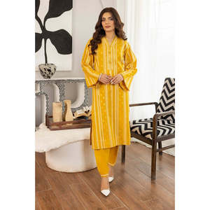 Conjunto de Camisa y Pantalón con Estampado Floral Jacquard Lurex Amarillo para Mujer, Estilo Ejecutivo, Largo por Encima de la Rodilla, Decoración con Botones, Talla XL - Product Image 4