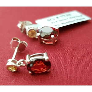 Shah Gems Women's 925 Sterling <b>Silver</b> <b>Stud</b> Earrings Natural Garnet & Citrine for Gift - Product Image 3
