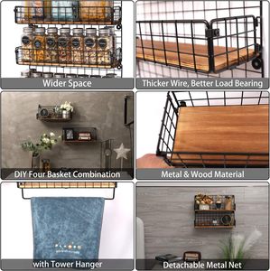 Portaspezie a 4 Ripiani in Filo Metallico <span class=keywords><strong>Nero</strong></span> da Parete Pieghevole Organizzatore per Bottiglie di Condimenti con Appendiabiti - Product Image 3