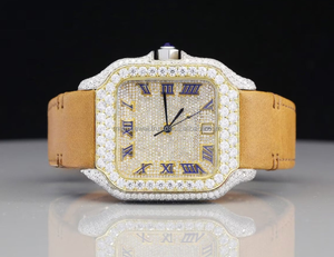 Cadran carré haut de gamme avec lunette en diamant et cadran uniquement VVS Quality Lab Grown CVD watch avec ceinture en cuir tendance montre classique - Product Image 1